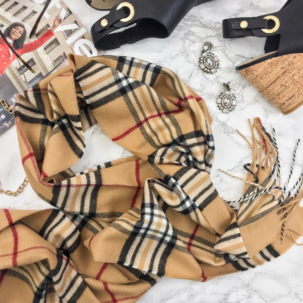 Fraas Cashmink Plaid Scarf w/ Fringe